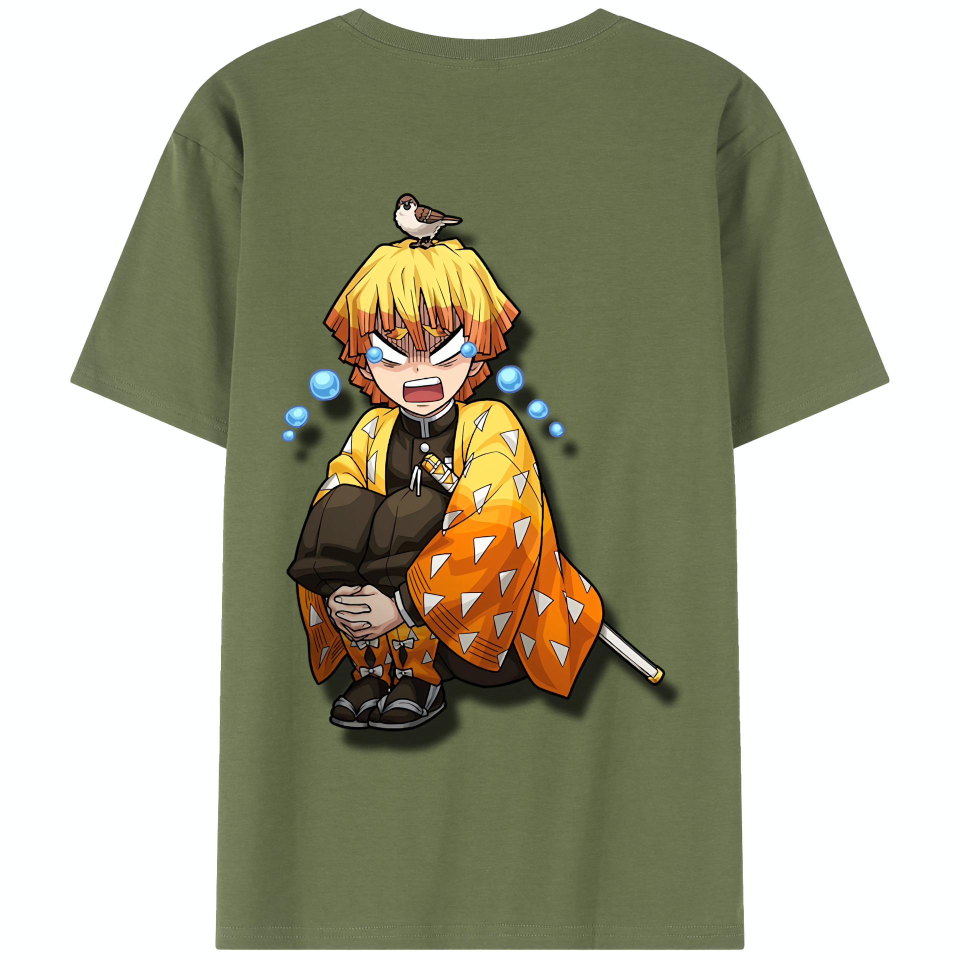 （画像用） 鬼滅の刃（きめつのやいば）我妻 善逸／あがつま ぜんいつ Agatsuma Zenitsu 綿100％半袖Tシャツ（背面プリント）